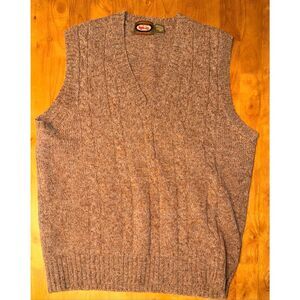 Vtg Mirell Ragg Brown Cable Knit 100% Men Shetland Wool Vest Size XL
